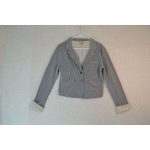 Daytrip Women's Large Blue Pinstripe Long Sleeve Blazer with Lace Detail